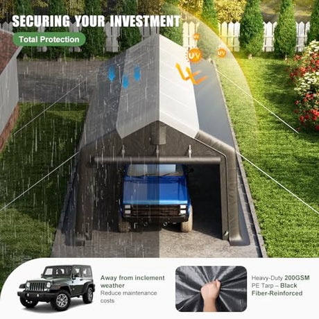 Carport Canopy 12x20FT Heavy Duty with Translucent Roof - Skyview Portable Garage with Reinforced Metal Frame, Zipper Doors, All-Weather Resistant,Waterproof Outdoor Storage Shelter for Cars/RV/ATV WACASA