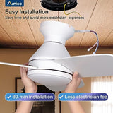 Amico Ceiling Fans with Lights, 30 inch Low Profile Ceiling Fan with Light and Remote Control, Flush Mount, Reversible, 3CCT, Dimmable, Noiseless, White Ceiling Fan for Bedroom, Indoor/Outdoor Use Amico