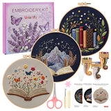 Uniartfy 3 Pack Embroidery Starter Kit, Stamped Book Flower Mountain Butterfly Cross Stitch Kits for Beginners, Needlepoint Kits Adults with Embroidery Hoop and Instructions, Hand Embroidery Kit