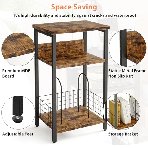 Fixwal 3-Tier Record Player Stand, Dedicated Side Table with Open Storage, for Living Room & Bedroom, Rustic Brown Fixwal