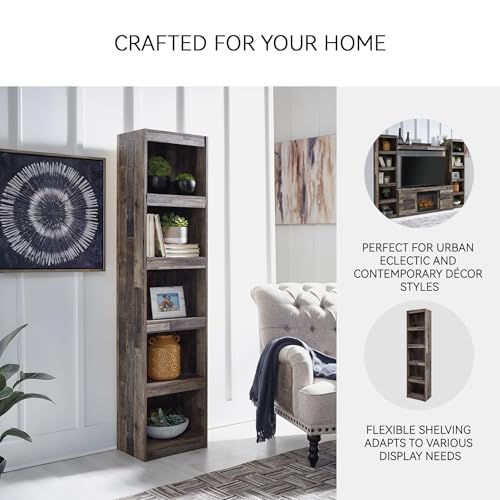 Signature Design by Ashley Derekson Rustic Pine Grain Finished Pier with 3 Adjustable Shelves, Multi Dark Gray Signature Design by Ashley