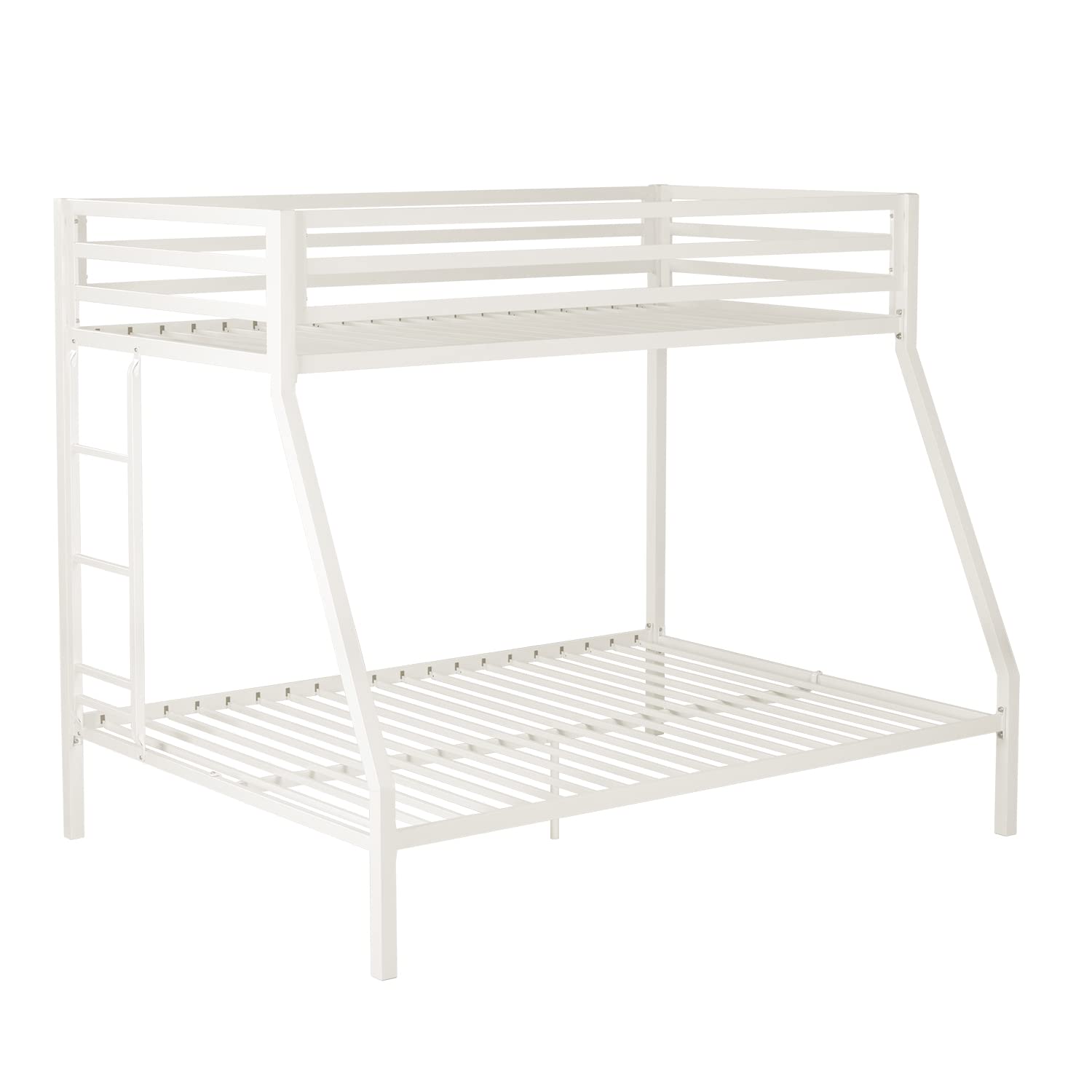 SHA CERLIN Twin Over Full Metal Bunk Bed with Removable Stairs and Under-Bed Storage in Matte White - WoodArtSupply