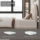 HIFIT Twin Upholstered LED Bed Frame with Adjustable Petal Headboard in Beige - Soft Velvet Princess Platform Bed for Kids HIFIT