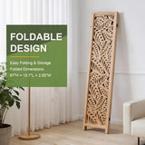 Leaf-Carved Room Divider Folding Privacy Screen, 67 Inch Tall Wooden Carved Room Divider, Portable Divider for Room Separation, Boho Room Partitions for Home Office (Natural) ZFFURN