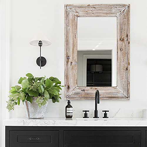 EMAISON 36 X 24 inch Wall Mount Wood Frame Bathroom Vanity Mirror Rustic Horizontal/Vertical Rectangle Mirror for Over Sink, Bedroom, Farmhouse Home - WoodArtSupply