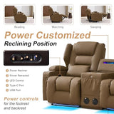 DRMBOOK Power Loveseat Recliner Sofa, Faux Leather Wall Hugger Reclining Couch with Console, Electric Double Reclinable Movie Seating 2 Person Recliner with LED/USB/Type C/Bluetooth Speakers, Khaki