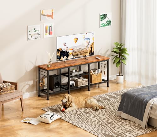 Furologee TV Stand for TVs up to 55 Inch, Entertainment Center with Open Storage Shelves, TV Media Console Table with Soundbar Shelf for Living Room, Bedroom, Rustic Brown Furologee
