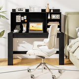 Tangkula Computer Desk with Hutch & Charging Station, Home Office Writing Study Desk with Storage Shelves, Cable Management Hole, Laptop Desk, Desk for Bedroom, Computer Workstation (Black) Tangkula