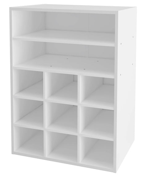HAIOOU Shoe Cubby, 9-Cube Stackable Wood Shoe Rack Organizer 5-Tier Freestanding Wooden Shoe Stand with 2 Storage Shelf for 10-15 Pairs, Ideal for Apartment, Entryway, Closet Organization - White HAIOOU