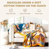 King Throw Blanket for Bed 100% Cotton Boho Soft Rustic Quilt Butterfly and Floral Double Embroidery Breathable Spring Bed Blanket,90"x108" All Season Blankets for Bedding Couch Home Decor LUTBM