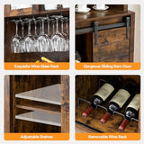 IDEALHOUSE Farmhouse Coffee Bar Cabinet with Sliding Barn Doors, 70'' Kitchen Hutch Cabinet with Storage, Wine&Glasses Rack, Tall Sideboard Buffet Cabinet for Kitchen, Dining Room, Brown IDEALHOUSE
