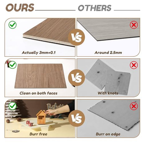 6 Pack Walnut Wood Sheets, 12 x 12 x 1/8 Inch Basswood + Walnut + Birch, Wood for Laser Cutting and Engraving, 3mm Plywood for Laser Cutting, Wood for Crafts, Laser Engraving Blanks, Unfinished Wood lilLittle