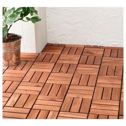 Acacia Wood Interlocking Deck Tiles - Decking Tiles Outdoor Waterproof Anti-Slip | Decking Tile Indoors Outdoors Balcony Flooring Bathroom Pool Garden Pathway - Pack of 10, 12"x12"