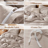 LBRO2M 100% France Linen Duvet Cover Set King Size 3 Pcs Natural Flax Comforter Cover with Zipper Closure 2 Pillowcase Breathable Duvet Cover (Linen King) LBRO2M