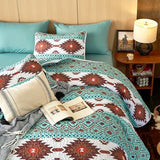 Wake In Cloud - Western Quilt Set, Southwestern Aztec Country Style with Rustic Ranch Vibe, Reversible Lightweight Bedspread Coverlet, 3 Pieces, Turquoise Brown, Twin/Twin XL Size Wake In Cloud