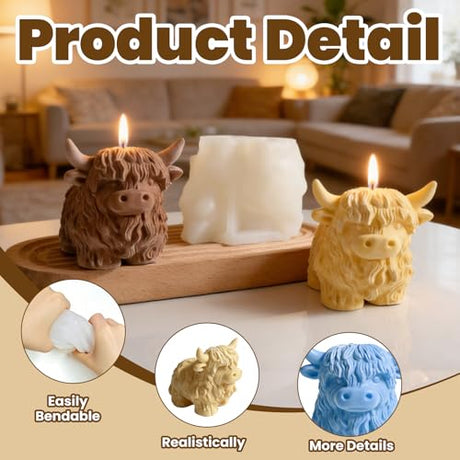 houlishu Cow-Shaped Silicone Molds for 3D Candle Making, Unique Animal Mold, Silicone Food Grade Moulds for Crafts Cake Jelly Gummy Wax Soap Ice Mould for Home Decor houlishu