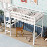 Twin Size High Loft Bed with Built-in Desk,Rubber Wood Loft Beds for Kids with Ladder & Safety Guardrail,Space-Saving Study and Sleep Combination,Wooden Frame for Bedrooms,Easy Assembly,White GDFStudio