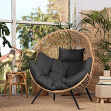 JAMFLY Egg Chair Wicker Outdoor Chairs, Oversized Patio Chair Oversized Lounger Chair with Cushion for Indoor Living Room, Bedroom, Outside Patio Backyard Balcony, Gray Cushion JAMFLY