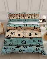 Top Sheet King Bedding Flat Sheet Only, Animal Dog Paw Print Farm Teal Wood Board Microfiber Bed Sheets Soft Breathable Bedding Flat Sheets, Country Wooden Grain Hotel Luxury Top Sheets Chees D Zone