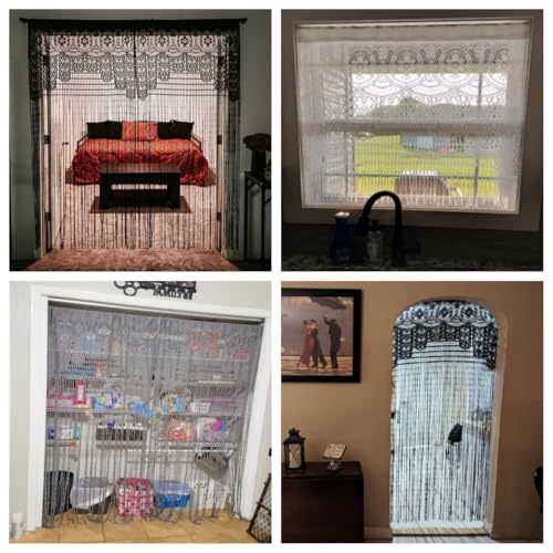 YaoYue Macrame Lace Door String Curtain for Doorways,Room Divider Doorway Hippie Window Panel Room Divider Wall Closet Curtains for Bedroom Closet Door Drapes (35×79in/90×200cm,Champagne) YaoYue