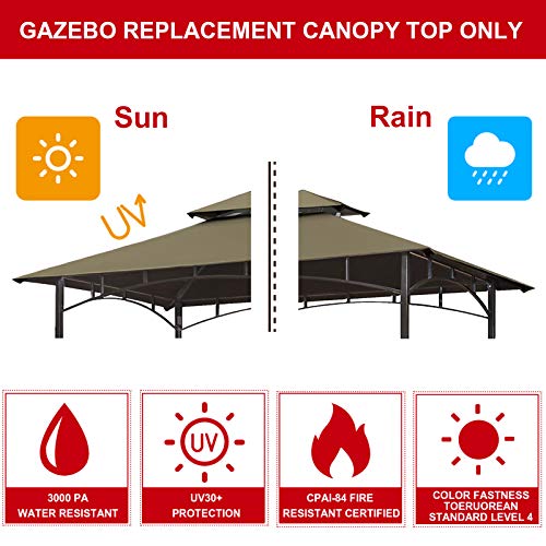 Eurmax USA High Performance Grill Gazebo Canopy Replacement Cover 5x8 BBQ Gazebo Shelter Top（Cocoa Eurmax