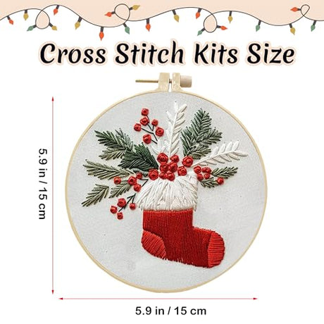 MAZAOTEU Christmas Embroidery Kits for Adults Beginners, Christmas Cross Stitch Kits, Needlepoint Ornament Holiday Embroidery Kit, Adult Crafts for Women DIY Hand Crossstitching Kits (Cat) MAZAOTEU