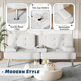 Furmax Futon Sofa Bed Adjustable Futon Couch Sleeper Sofa Bed for Living Room, Business Office, Recliner Sofas with Cup Holders (PU Leather, White) Furmax