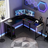OLIXIS L Shaped Desk, 50-Inch Office Computer Gaming Desks Corner PC Table with Side Bag and Reversible Shelf for Home Work Study Writing Black OLIXIS