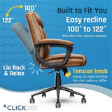 Click365 Transform 1.0 Extra Comfort Ergonomic Mid Back Desk Chair, with Padded armrests, Adjustable-Height, Tilt, Lumbar Support, Bonded Leather, Cognac Click365