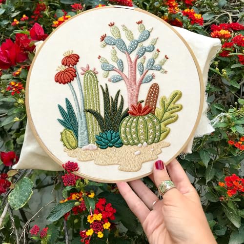 INFUNLY 4pcs Cactus Embroidery Kit Embroidery Starter Kits Cactus Cross Stitch Kits for Adults Stamped Embroidery Set with Patterns Embroidery Kit for Beginners Instruction Included