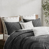 Ink+Ivy Reversible Cotton Quilt Set - Trendy Chevron Design Summer Cover Breathable Coverlet, Lightweight All Season Bedding Layer for Winter, Matching Shams, King/Cal King(104"x92"), Black 3 Piece INK+IVY