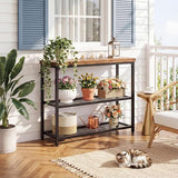 Besiost 32" Small Console Table with Storage, 3-Tier Industrial Narrow Entryway Table with Mesh Shelves, Sofa Table Behind Couch for Hallway Foyer Living Room, Sturdy Metal Frame, Rustic Brown Besiost