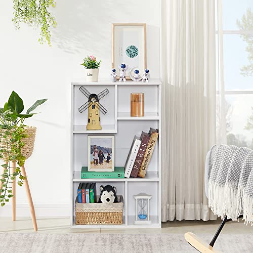 VECELO 5 Cube Modern Bookcases, 3 Tier Bookshelves, 31 Inch High Cubby Storage Organizer, Shelf Hight Up to 12.8 Inches Suit for Most Books, Vertical or Horizontal Use Available,Pearl White VECELO