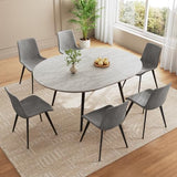 HIPIHOM 43.3"-59.1" Extendable Round Dining Table Set, Kitchen Table for 6 Person with Scratch-Resistant Thickened MDF Board, Gray Coffee Table w/Metal Legs HIPIHOM