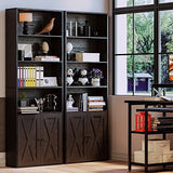 Industrial Vintage Black 6-Tier Bookcase with Doors - 70" Tall Shelves for Home Office & Living Room by IRONCK IRONCK