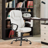 Yaheetech High Back Executive Office Chair Faux Leather Ergonomic Managerial Chair for Meeting Computer Large Seat, Sturdy Metal Base,White Yaheetech