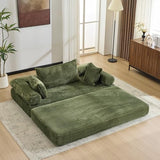 VINGLI Convertible Futon Sofa Bed, Upholstered Corduroy Boneless Couch King Size Floor Loveseat Sleeper Sofa with 2-in-1 Throw Pillow, Couches for Living Room, Bedroom, Lounge, Green VINGLI