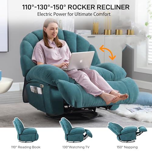 HOMYEDAMIC Power Recliner Chair Swivel, Comfortable Soft Fabric Shell Shape with Storage 360 Swivel Electric Big Tall Single Reclining Sofa for Adults Living Room Bedroom(Green)