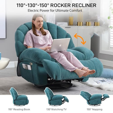 HOMYEDAMIC Power Recliner Chair Swivel, Comfortable Soft Fabric Shell Shape with Storage 360 Swivel Electric Big Tall Single Reclining Sofa for Adults Living Room Bedroom(Green) HOMYEDAMIC