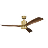 Kichler Ridley II 52" Ceiling Fan and Light Kit in Natural Brass, 3-Blade LED Ceiling Fan in Cherry Finish, 3000K, (52" W x 14.5" H), 300027NBR Kichler