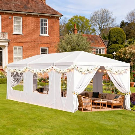 10' x 30' Outdoor Canopy Tents with 8 Detachable Sidewalls, White Patio Gazebo Tents, Shade Shelters for Birthday, Events, Party, Wedding, Gatherings and Patio Usnipoya
