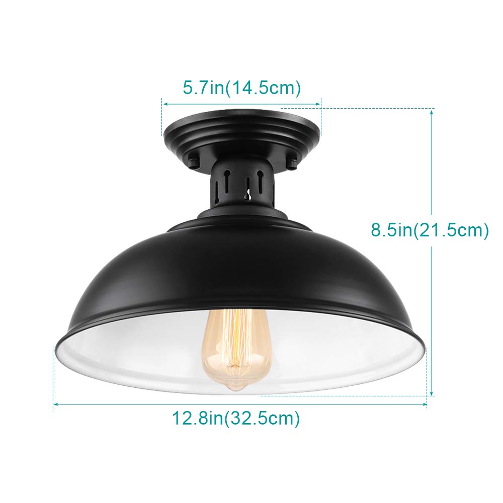 HMVPL Semi Flush Mount Ceiling Light Fixture, Farmhouse Light Fixtures, Black Outdoor Close to Ceiling Light for Porch, Entryway, Hallway, Foyer, and Gazebo HMVPL
