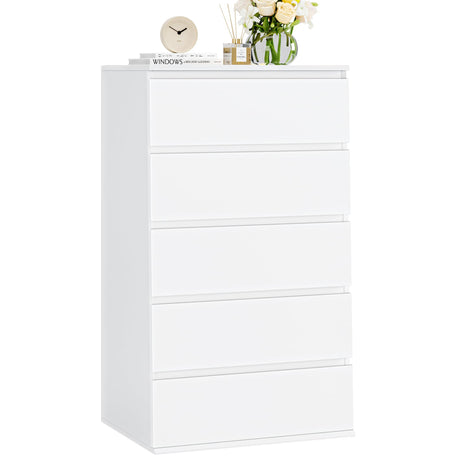 FOTOSOK White Dresser, 5 Drawer Dresser Tall White Dresser with Large Storage Space, Modern Storage Chest of Drawers, 23.6L x 17.6W x 39.1H Inch Storage Organizer Cabinet for Home, White FOTOSOK