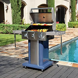 Permasteel 3-Burner Propane Gas Grill, 30,000 BTUs BBQ Grill with Cast Iron Grates, Foldable Side Tables & Tool Hooks, Outdoor Grill, Azure Permasteel