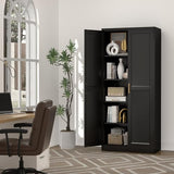 UNICOLY 71" Kitchen Pantry Cabinet, Pantry Storage Cabinet with Doors and 4 Shelves, Metal Storage Cabinets for Kitchens, Living Room, Dinning Room, Assembly Required, Black UNICOLY