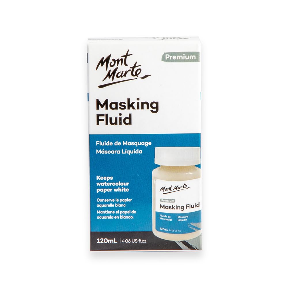 Mont Marte Masking Fluid Premium 120ml (4.06 US fl.oz), Masking Fluid for Watercolor Painting, Keeps Areas Free of Color And Edges Crisp, Resists Watercolor, Ink and Pouring Paint Mont Marte