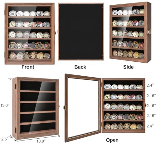 ASmileIndeep Military Challenge Coin Display Case Holder Shadow Box Solid Wood for Wall Mounted with HD Glass Door Military Coin Rack with Removable ASmileIndeep