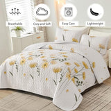 Dinjoy Quilt Set Queen Cute Floral Bedspread Coverlet Yellow Flower Quilts Microfiber Lightweight Summer Bedding Sets Reversible Soft Quilted Bed Cover for All Season(96"x90") Dinjoy