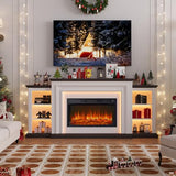 80" LED Electric Fireplace with Mantel, Fireplace TV Stand for 90 Inch TV, Modern Entertainment Center with Storage, Delicate Three-Dimensional Molding with Remote Control for Living Room BOSHIRO