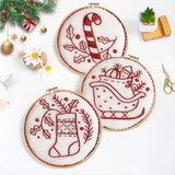 14 PCS Hand Embroidery Christmas Ornaments Kit, Christmas Embroidery Kit with DIY Material Package, 3D Novice Embroidery Needlepoint Starter Kit with Easy Patterns & Instructions (Red)